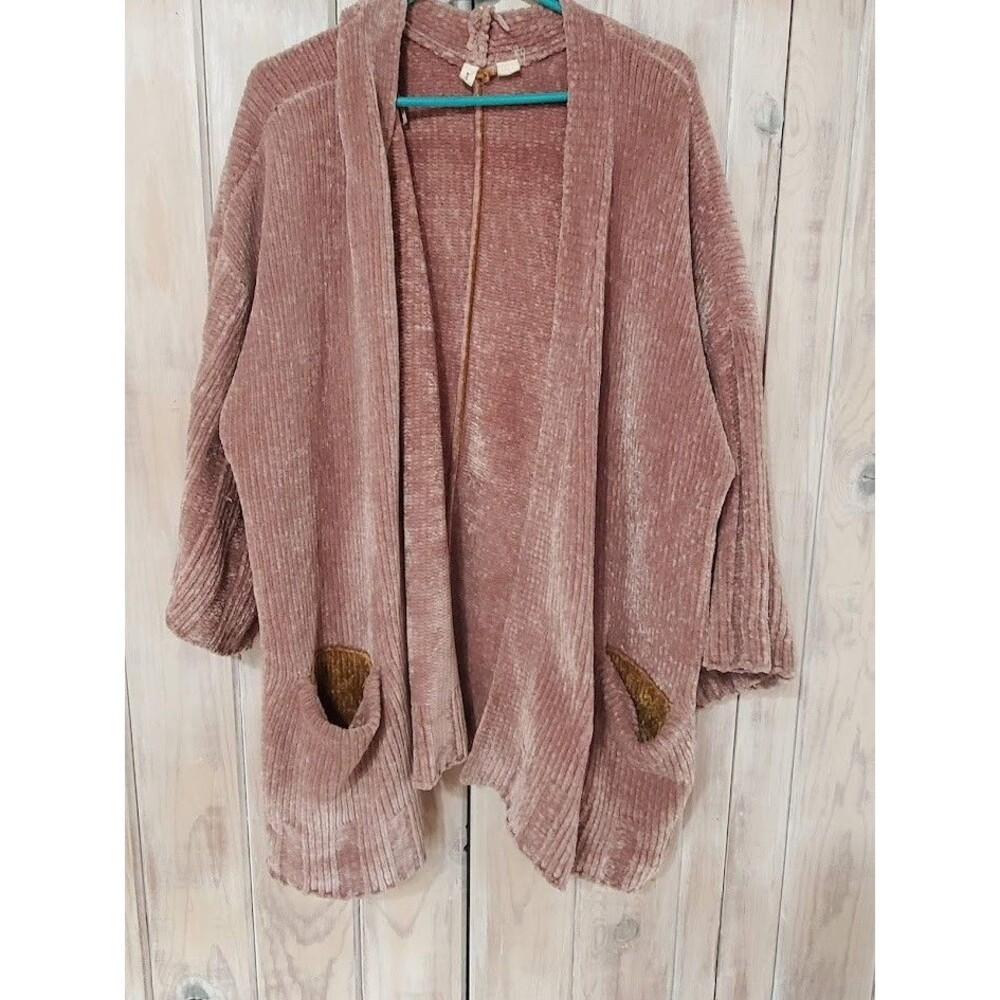 ANTHROPOLOGIE Moth Pink Chenille Oversized Wide Sleeve Cardigan Sweater Large